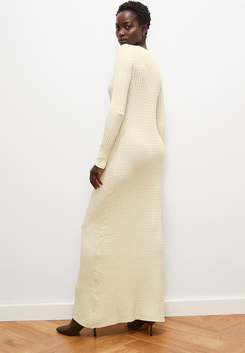 edit - Cabled knitwear maxi dress - stone