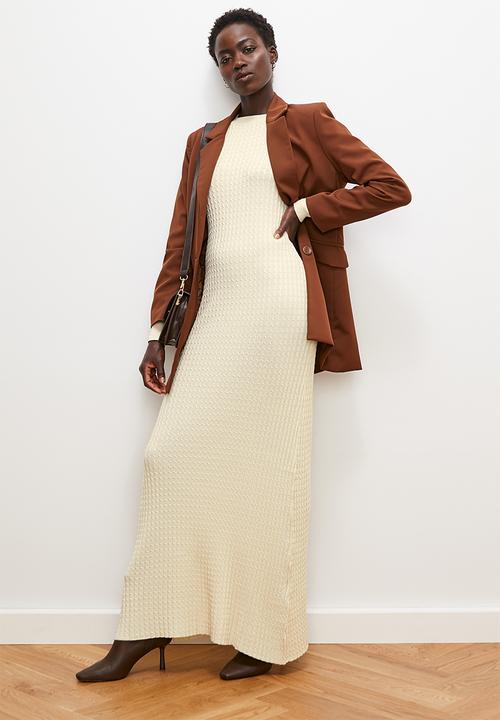 edit - Cabled knitwear maxi dress - stone