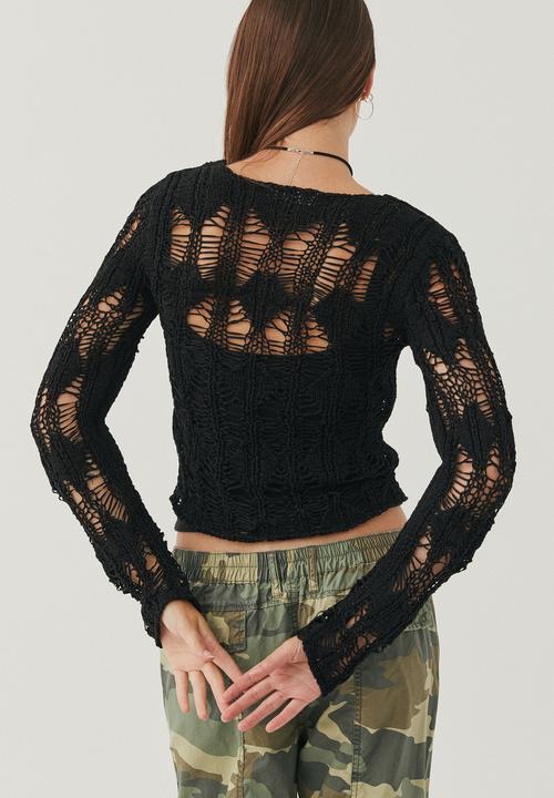 Supré  - faye open knit top - black