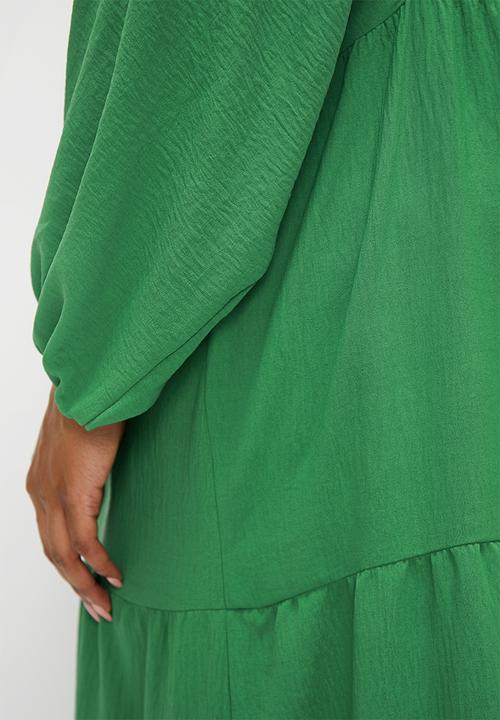 edit Plus - Tiered dress with front ties - green