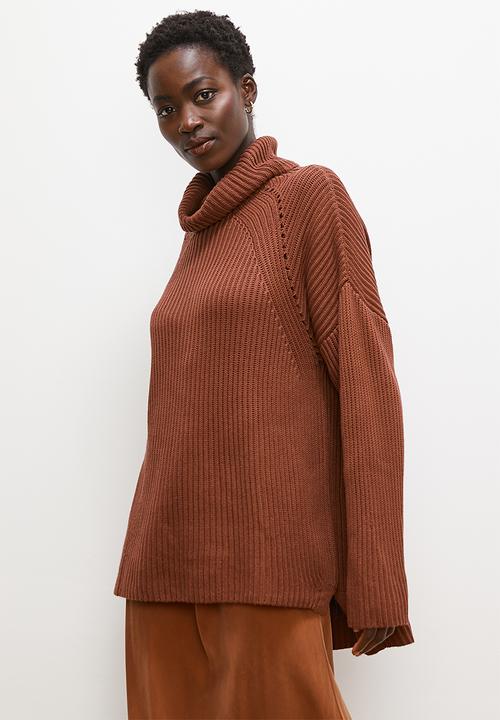 edit - Cotton rib step hem jumper - chocolate