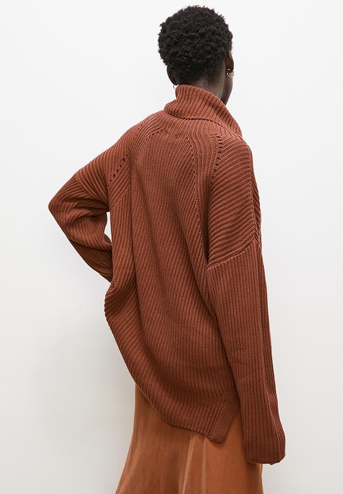 edit - Cotton rib step hem jumper - chocolate