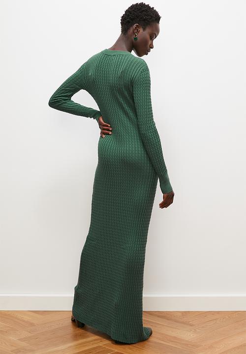edit - Cabled knitwear maxi dress - bottle green