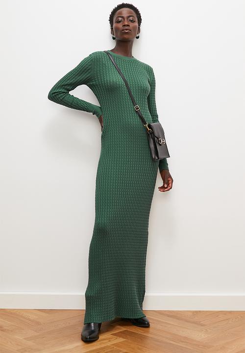 edit - Cabled knitwear maxi dress - bottle green
