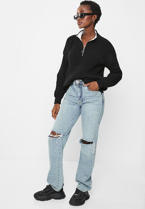 Trendyol - Zipper knit sweater  - black