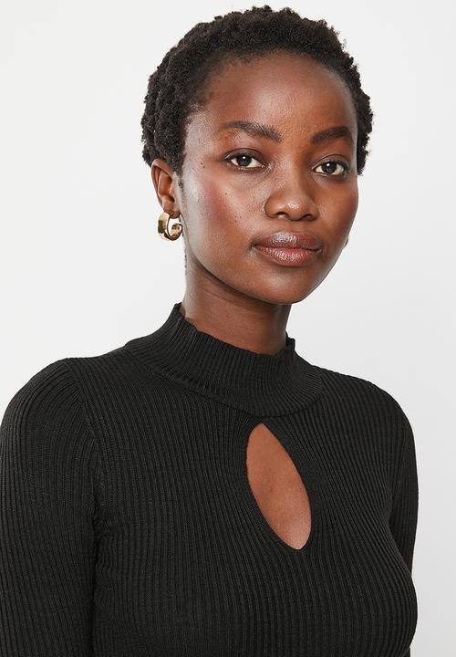Trendyol - High neck cut-out detail knit dress - black