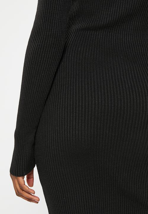 Trendyol - High neck cut-out detail knit dress - black