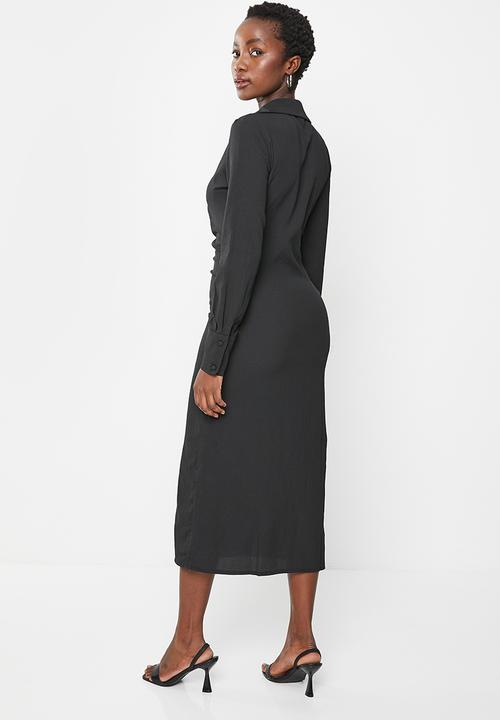 Trendyol - Ruched waist button down dress - black