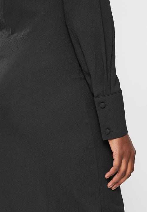 Trendyol - Ruched waist button down dress - black
