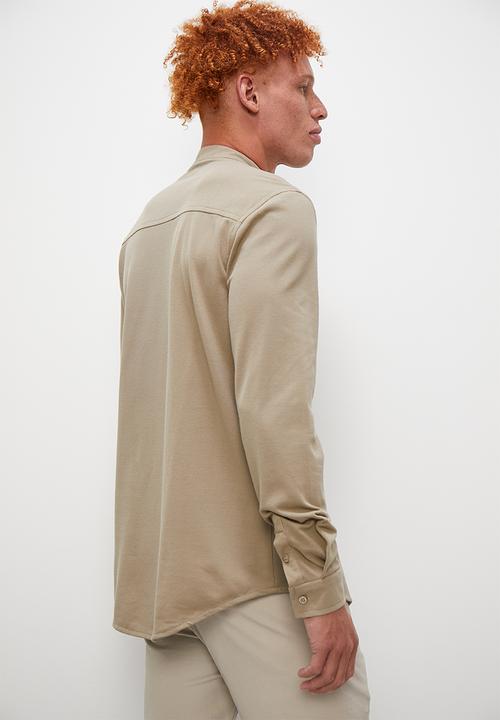 Superbalist - Pique mandarin shirt - taupe