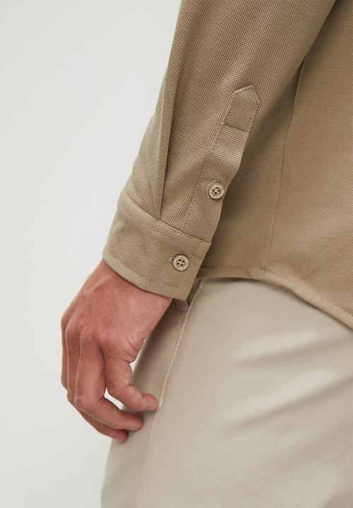 Superbalist - Pique mandarin shirt - taupe