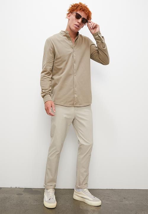 Superbalist - Pique mandarin shirt - taupe