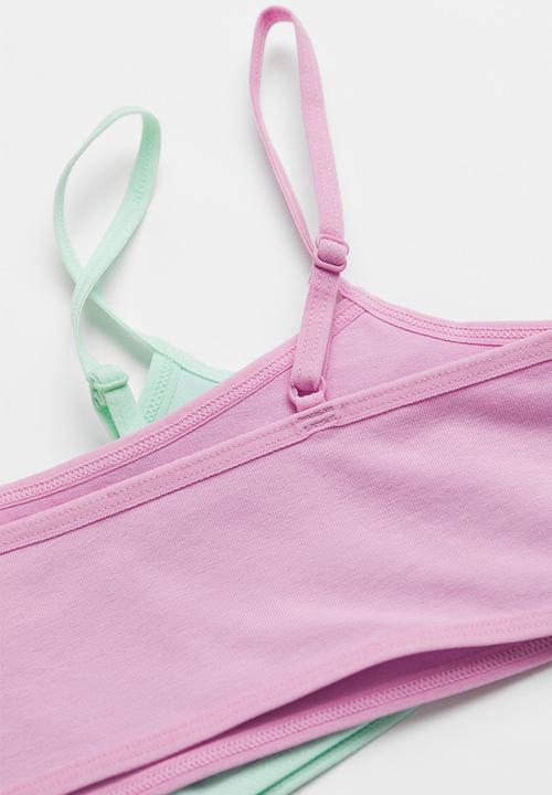H&M - 2 Pack jersey crop tops - light green & light pink