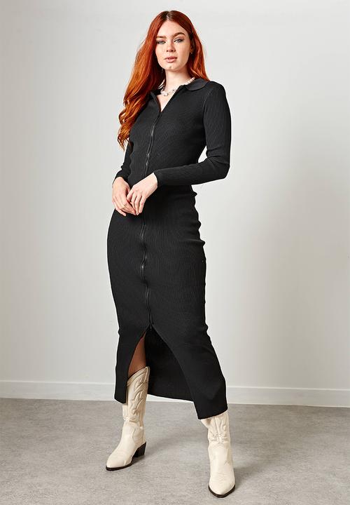Daisy Street - Zip up maxi cardigan - black