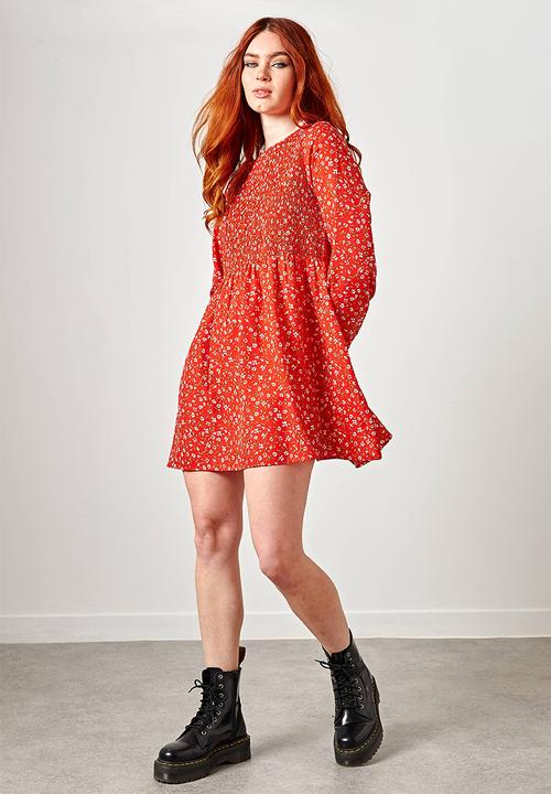 Daisy Street - Shirred smock alexis mini dress - red ditsy