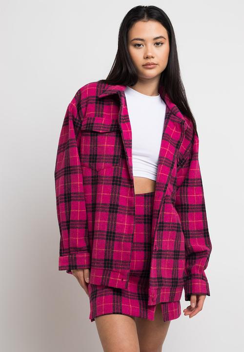Daisy Street - Brushed checked shacket - pink