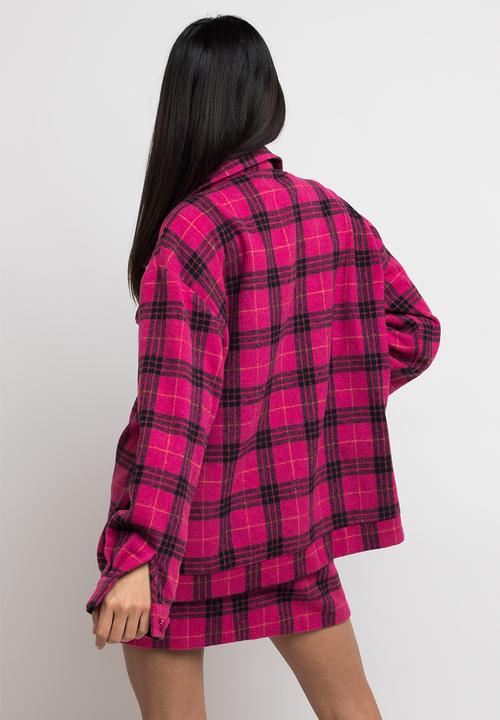 Daisy Street - Brushed checked shacket - pink