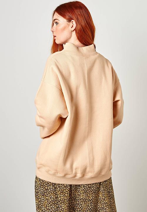 Daisy Street - Embroidered 3/4 zip sweater - beige