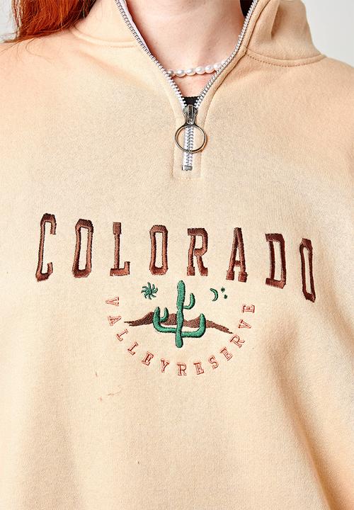 Daisy Street - Embroidered 3/4 zip sweater - beige