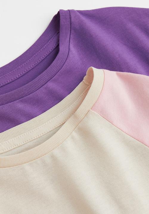 H&M - 2-Pack cotton jersey tops - purple/block-coloured
