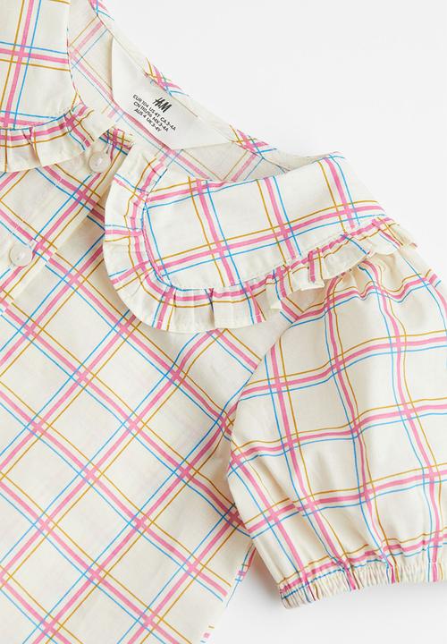 H&M - Collared blouse - light beige/checked