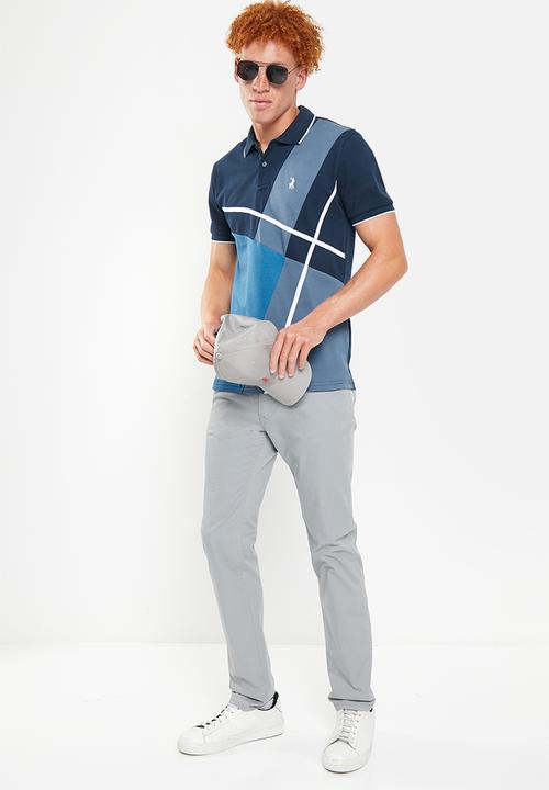 POLO - Men colourblock short sleeve pique golfer - navy
