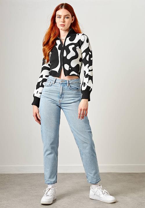 Daisy Street - Two way zip knitted cardigan - cream & black