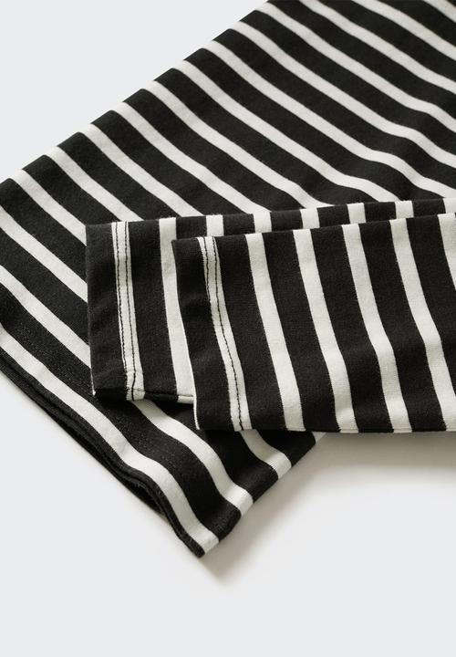 MANGO - T-shirt  stripes - black