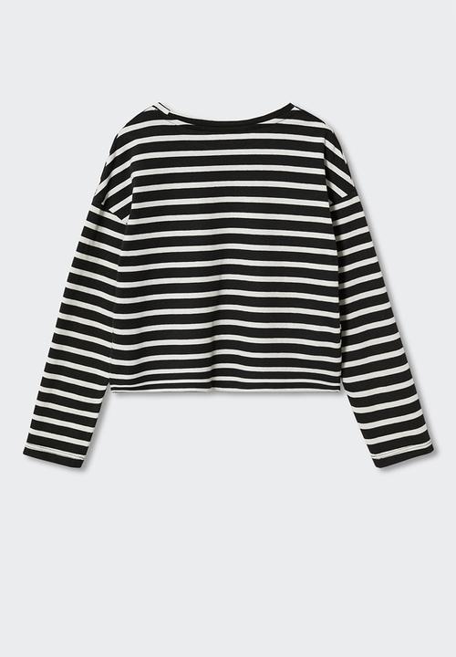 MANGO - T-shirt  stripes - black