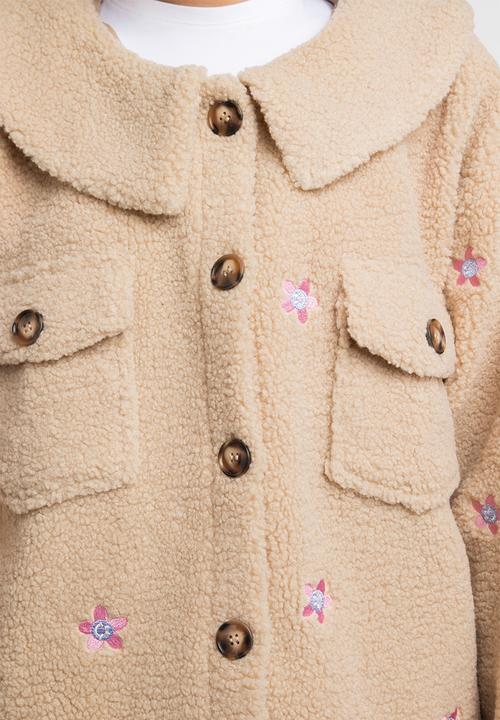 Daisy Street - Embroidered teddy coat - brown