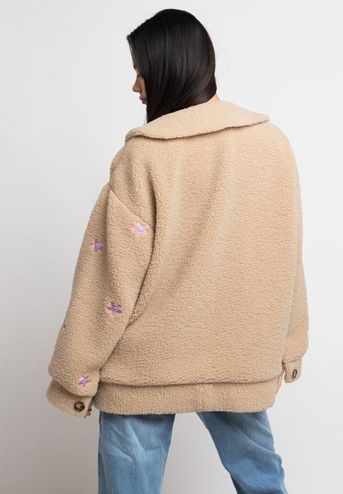Daisy Street - Embroidered teddy coat - brown