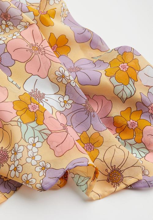 H&M - Asymmetric chiffon dress - light yellow/floral