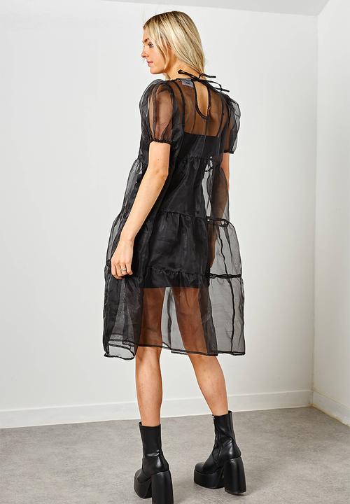 Daisy Street - Midaxi organza tiered dress - black