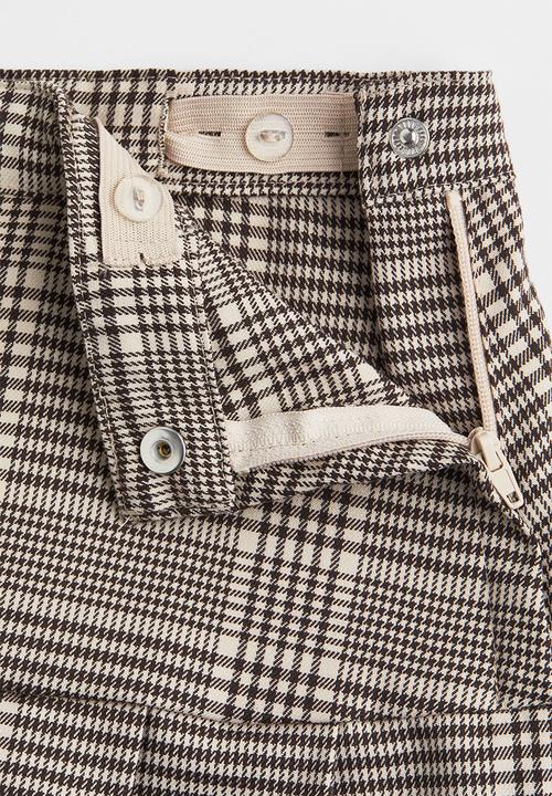 H&M - Pleated twill skirt - light beige/checked