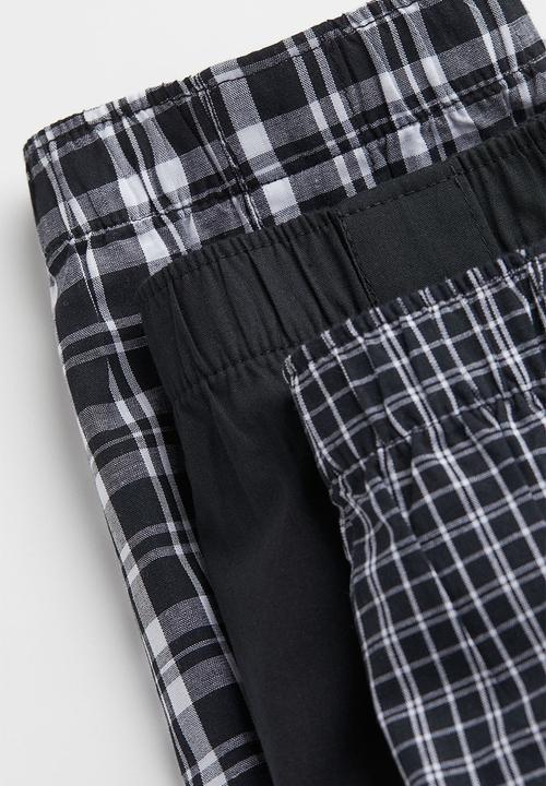 H&M - 5 Pack woven cotton boxer shorts - black & white checked