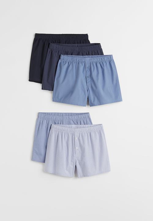 H&M - 5 Pack woven cotton boxer shorts - light blue & dark blue