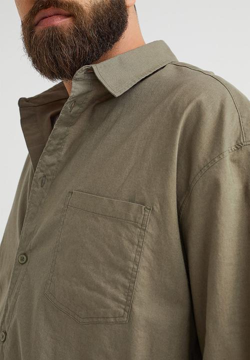 H&M - Relaxed fit short-sleeved shirt - khaki green