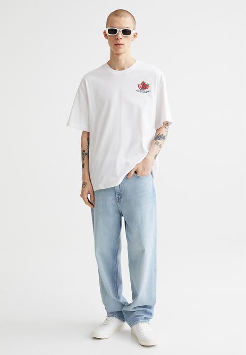 H&M - Relaxed fit cotton T-shirt - white/strawberries