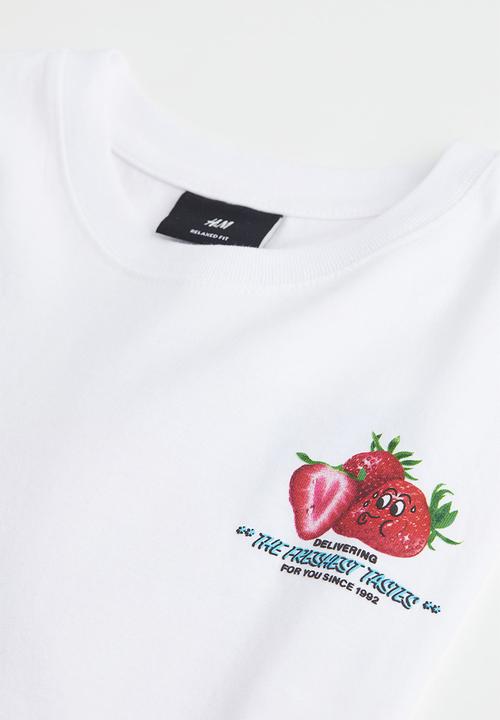 H&M - Relaxed fit cotton T-shirt - white/strawberries