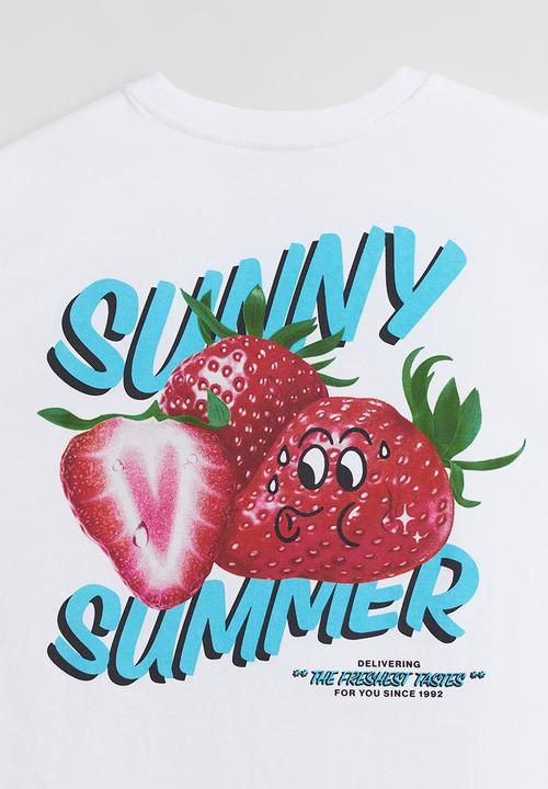 H&M - Relaxed fit cotton T-shirt - white/strawberries