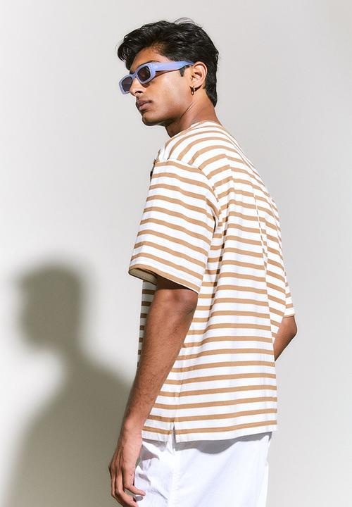 H&M - Relaxed fit cotton T-shirt - beige & white striped