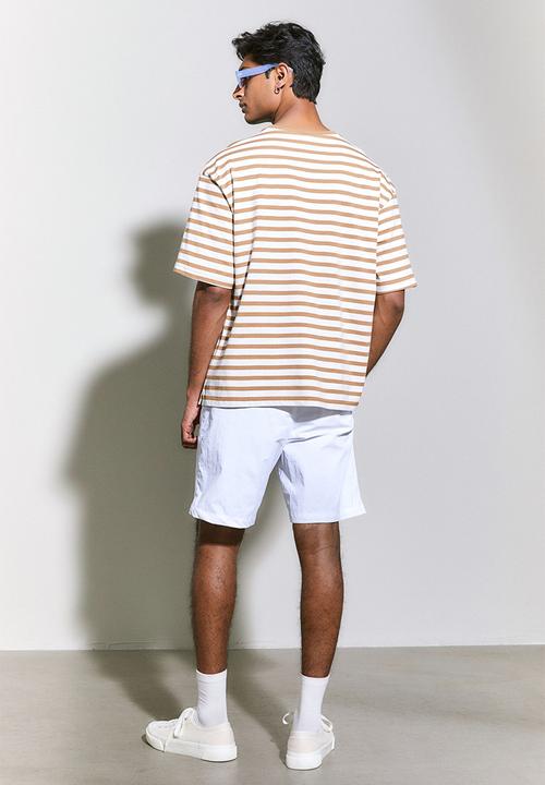 H&M - Relaxed fit cotton T-shirt - beige & white striped