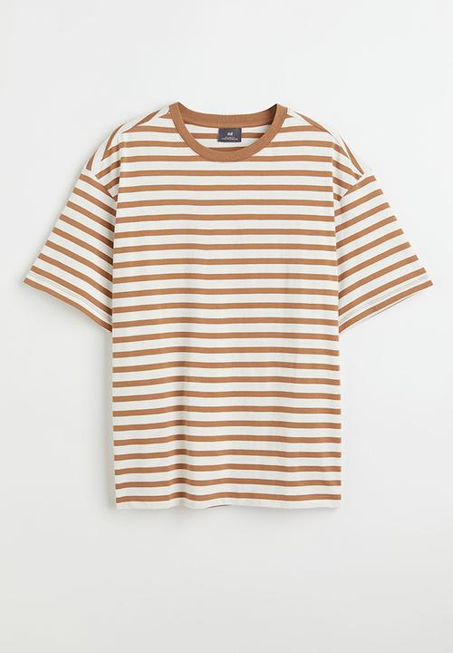 H&M - Relaxed fit cotton T-shirt - beige & white striped