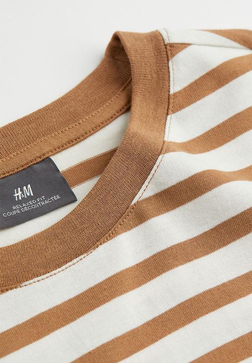 H&M - Relaxed fit cotton T-shirt - beige & white striped