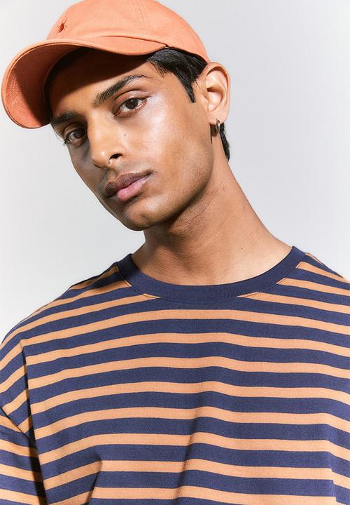 H&M - Relaxed fit cotton T-shirt - dark blue & brown striped