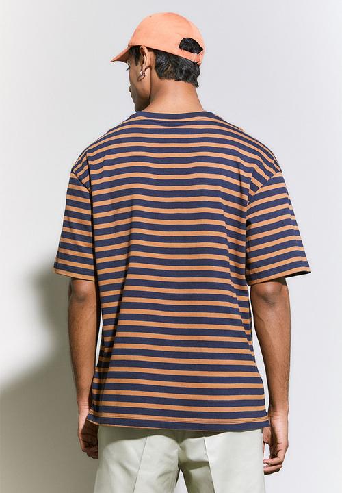 H&M - Relaxed fit cotton T-shirt - dark blue & brown striped