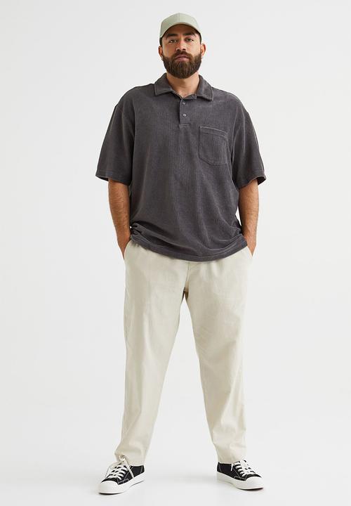 H&M - Relaxed fit velour polo shirt - dark grey