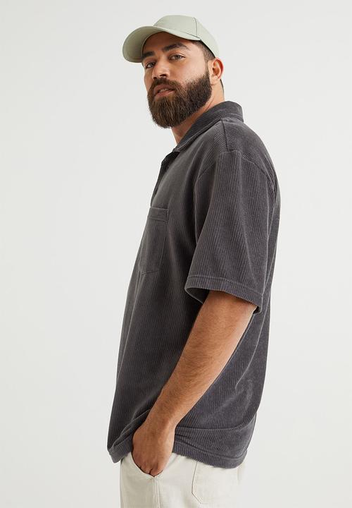 H&M - Relaxed fit velour polo shirt - dark grey