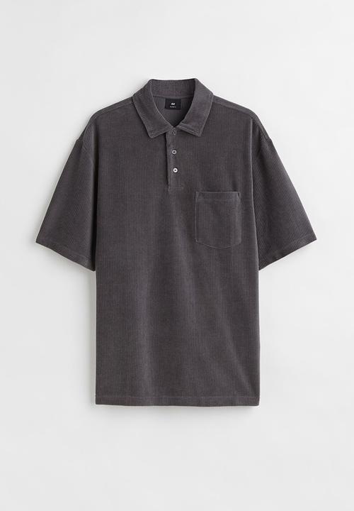 H&M - Relaxed fit velour polo shirt - dark grey