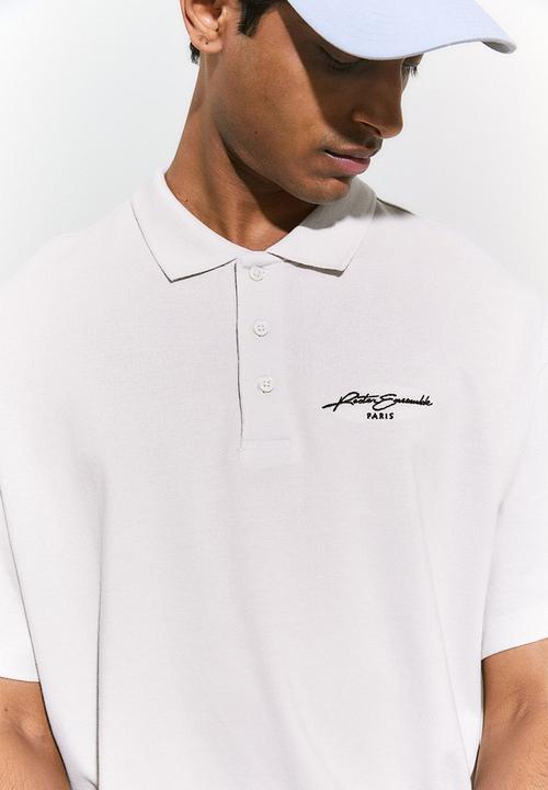H&M - Relaxed fit polo shirt - light beige & black